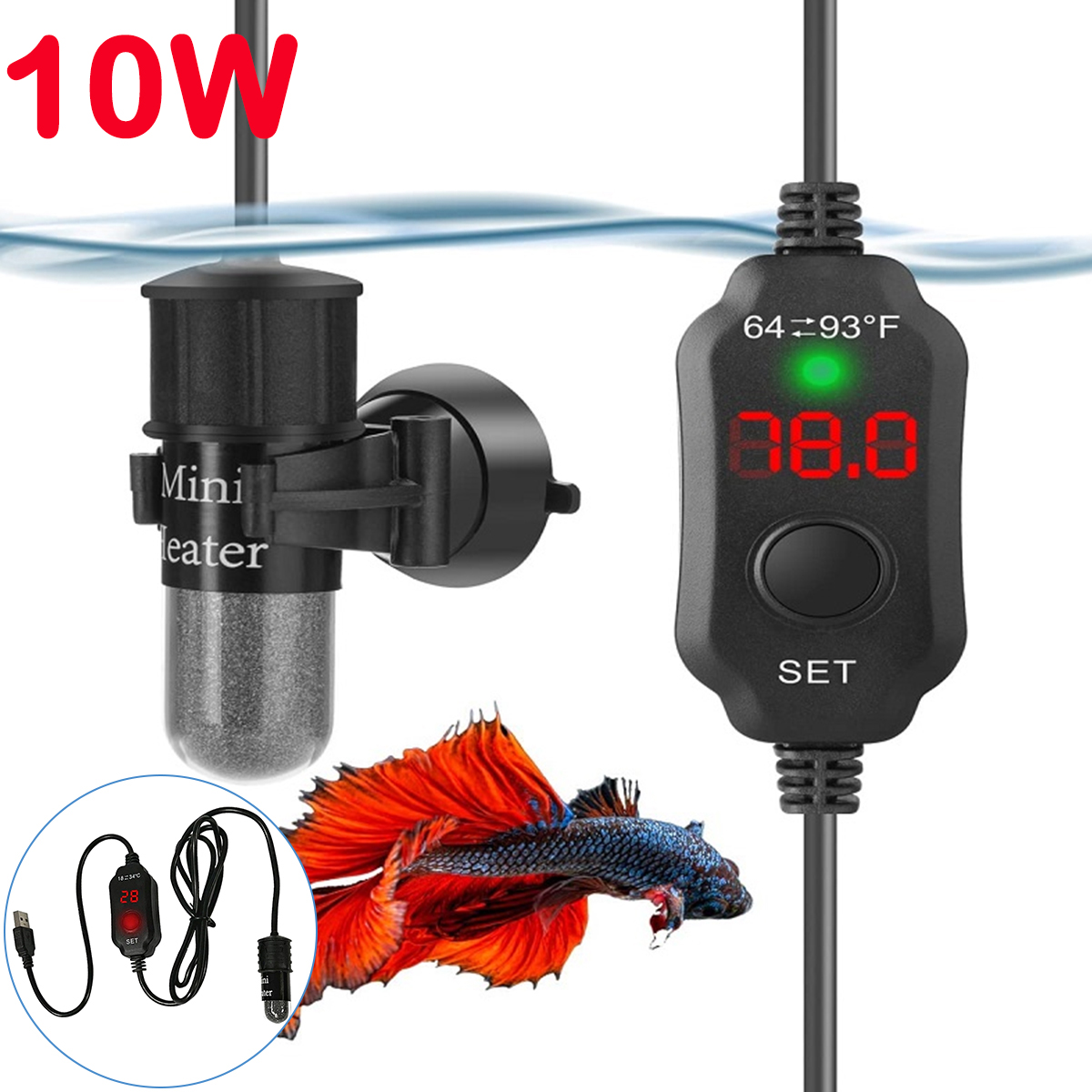 10W Adjustable Aquarium Heater - đánh giá và giá Marine Aquarium Mini